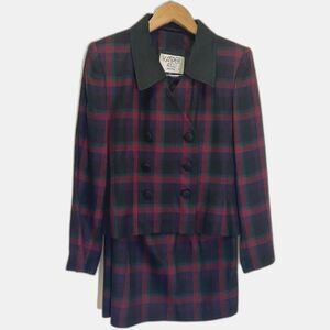 Kasper ASL - Vintage Plaid Tartan Double Breasted Blazer Skirt Suit Set -size 4P